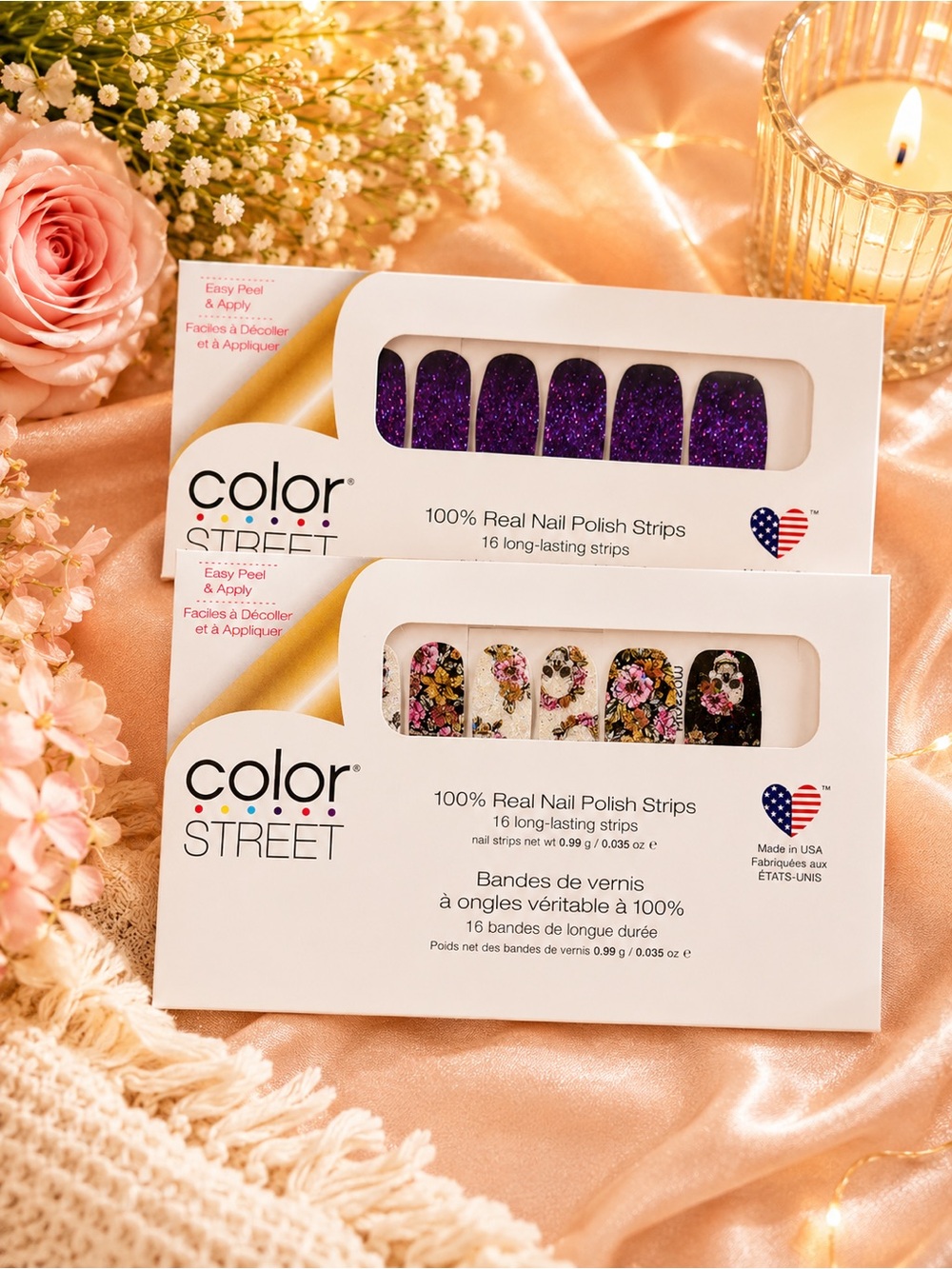 Color Street Purple Glitter & Floral Mix Nail Polish Strips - 2 Pack